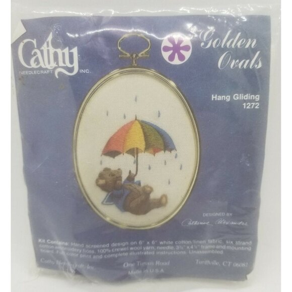Cathy Needlecraft Golden Ovals Hang Gliding 1272 Needlepoint Crewel Kit - Picture 1 of 5